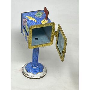 Vintage Enamel on Metal Mailbox Roll of Stamp Holder Cloisonné Trinket Box